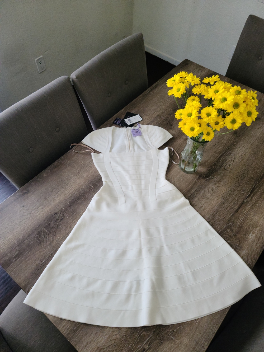 Herve Leger White Strapless Fit-and-Flare Dress